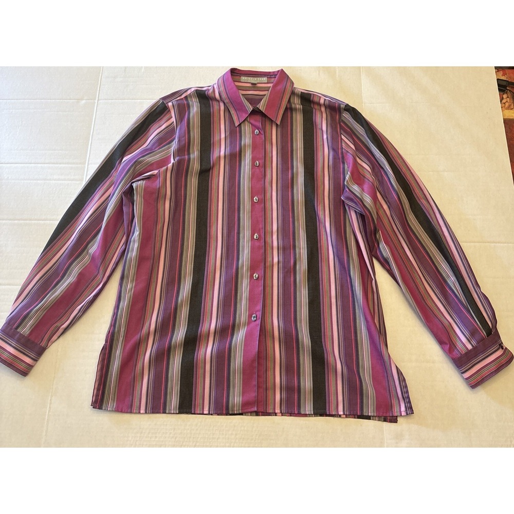 Vintage Fox Craft Women's Size 12 Button Up Shirt Blouse Striped Purple